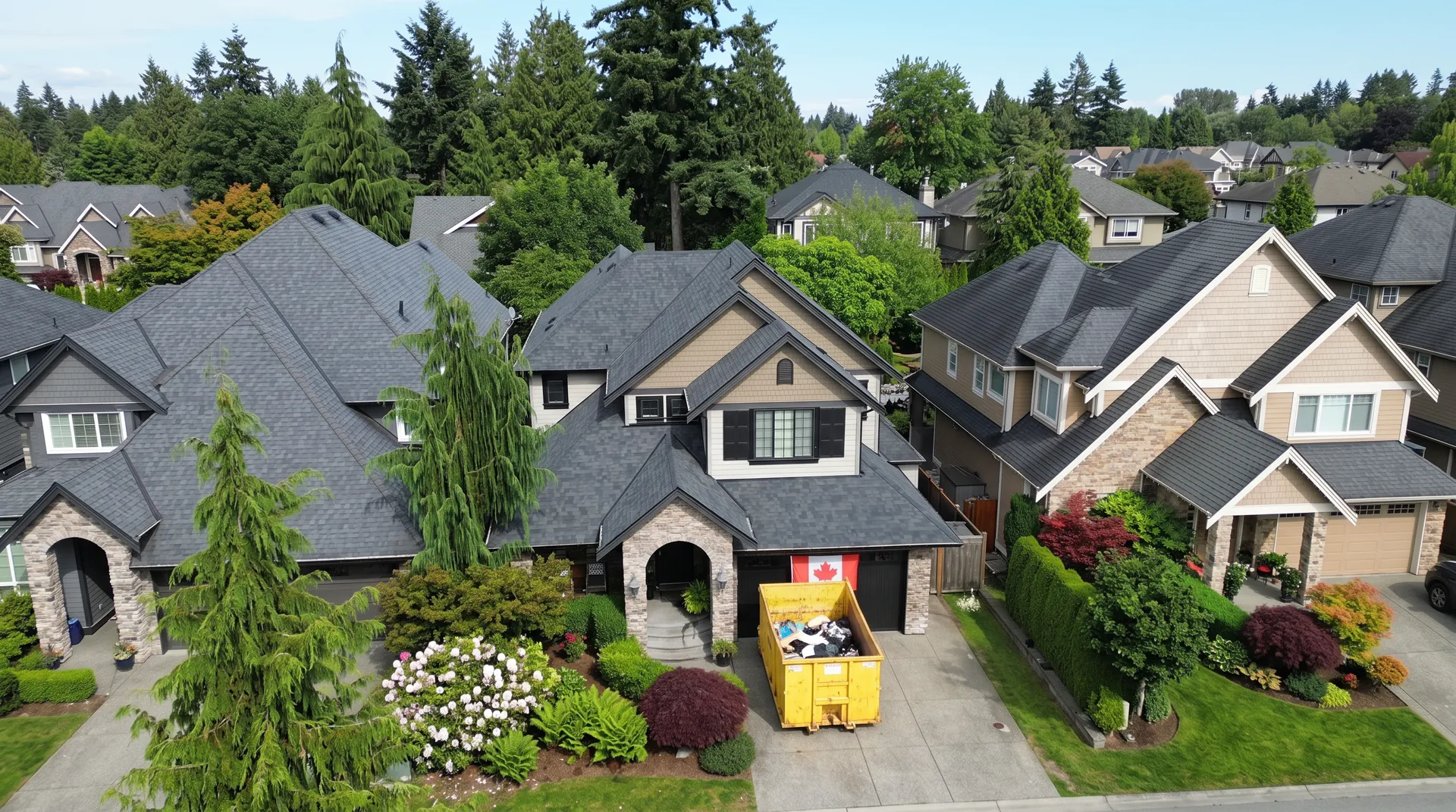 A completed Somerville Roofing job in the Lower Mainland, shot from the drone
